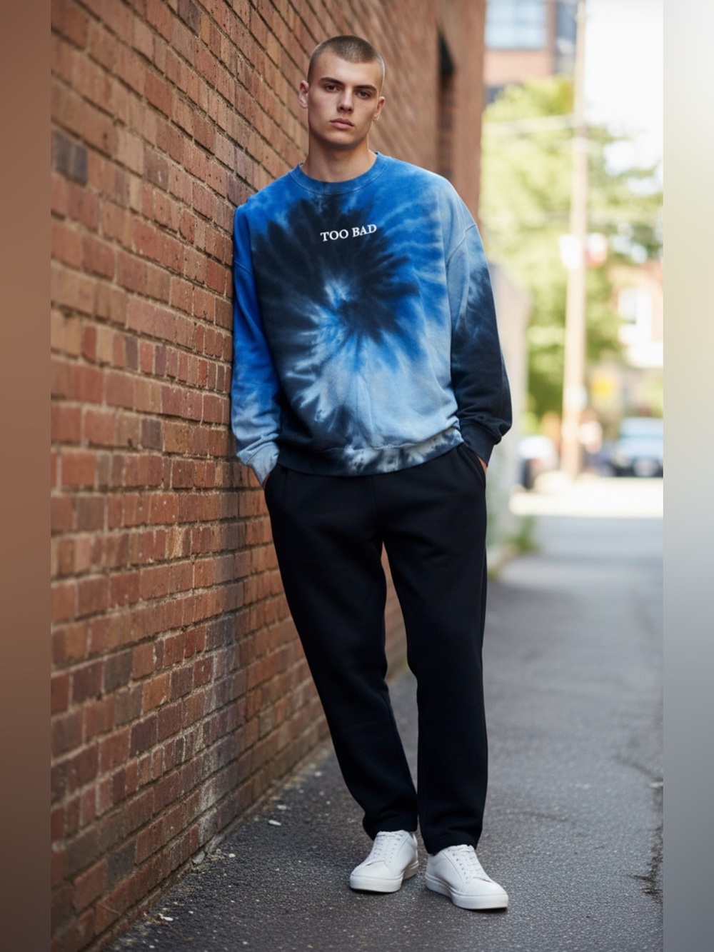 Colortone Mens Too Bad XL Tie Dye Sweatshirt Blue‎ Boho Streetwear Skater